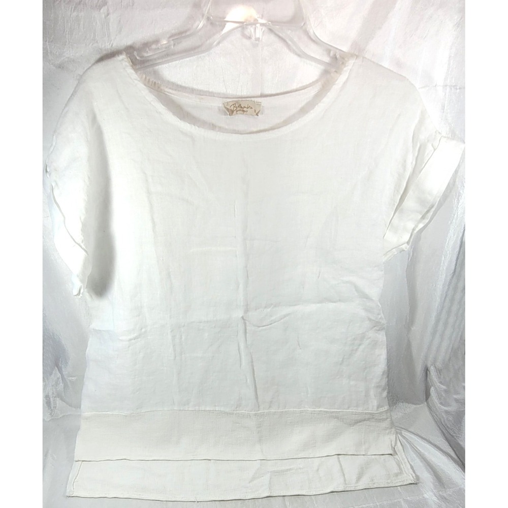 Bella Umbra‎ Women's 100% Linen Hi-Low Made in Italy Box Top - White - Small